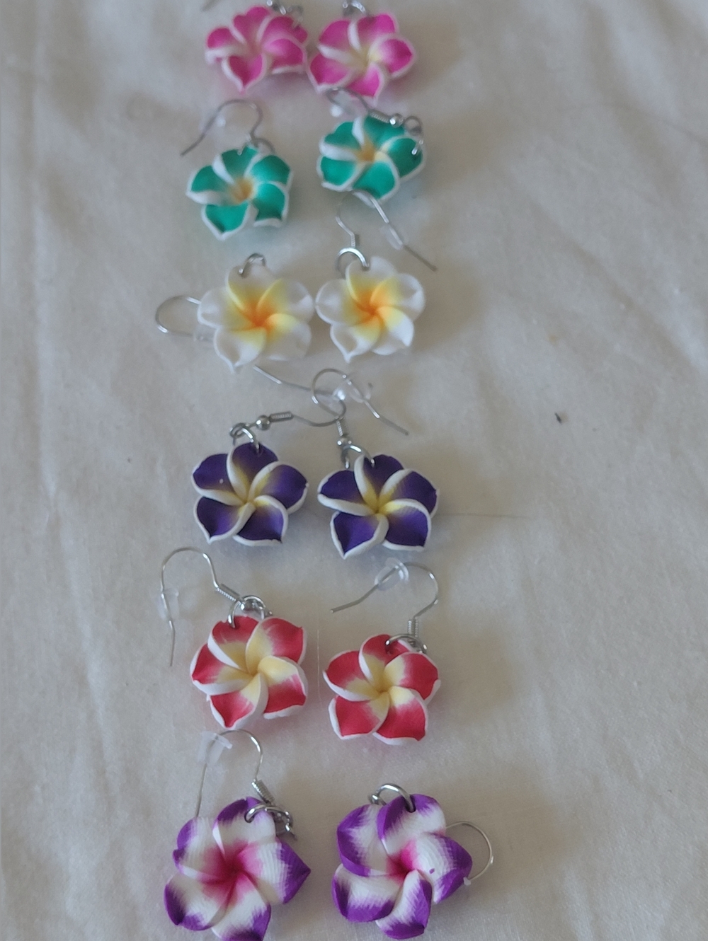 Handmade Plumeria Flower Drop Earrings - Purple, Pink, Teal, White, Dark Purple